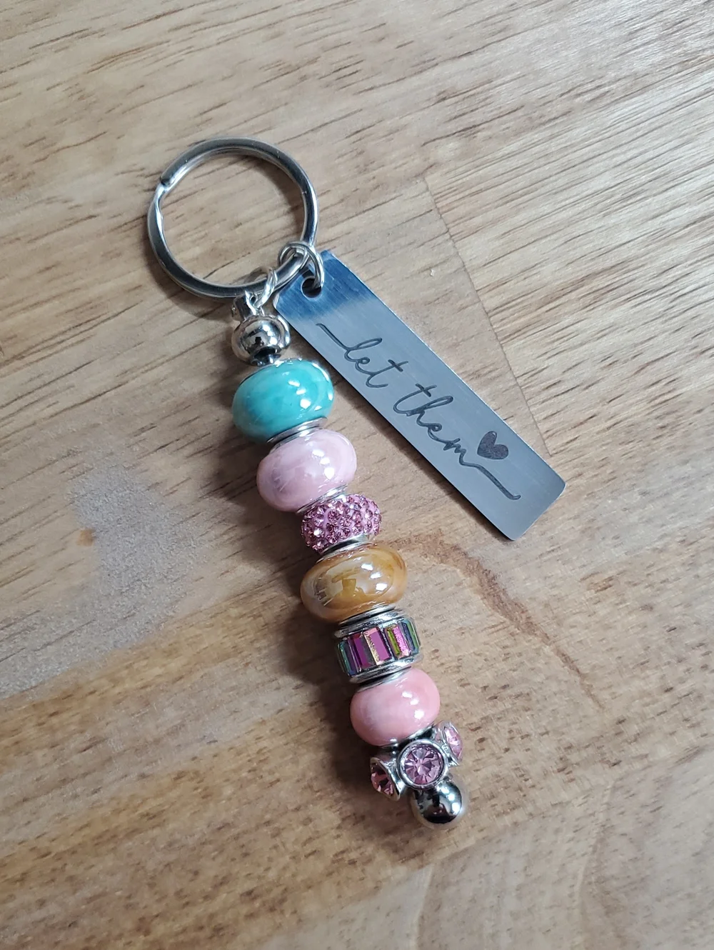 Pink Beaded Keychain